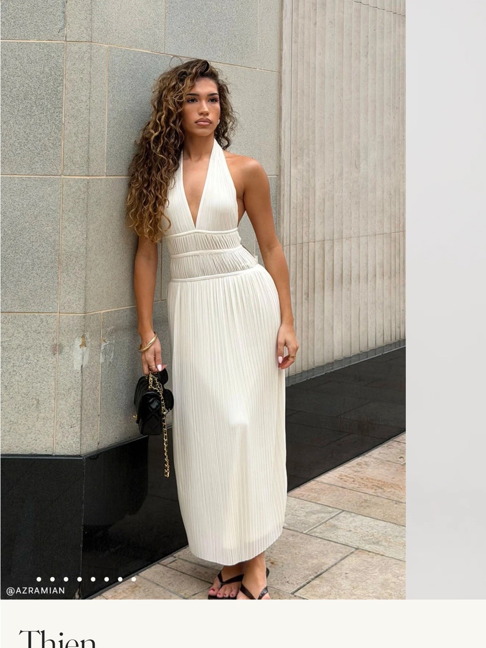 Meshki Cream Halter Pleated Maxi Dress - NEW WITH TAGS